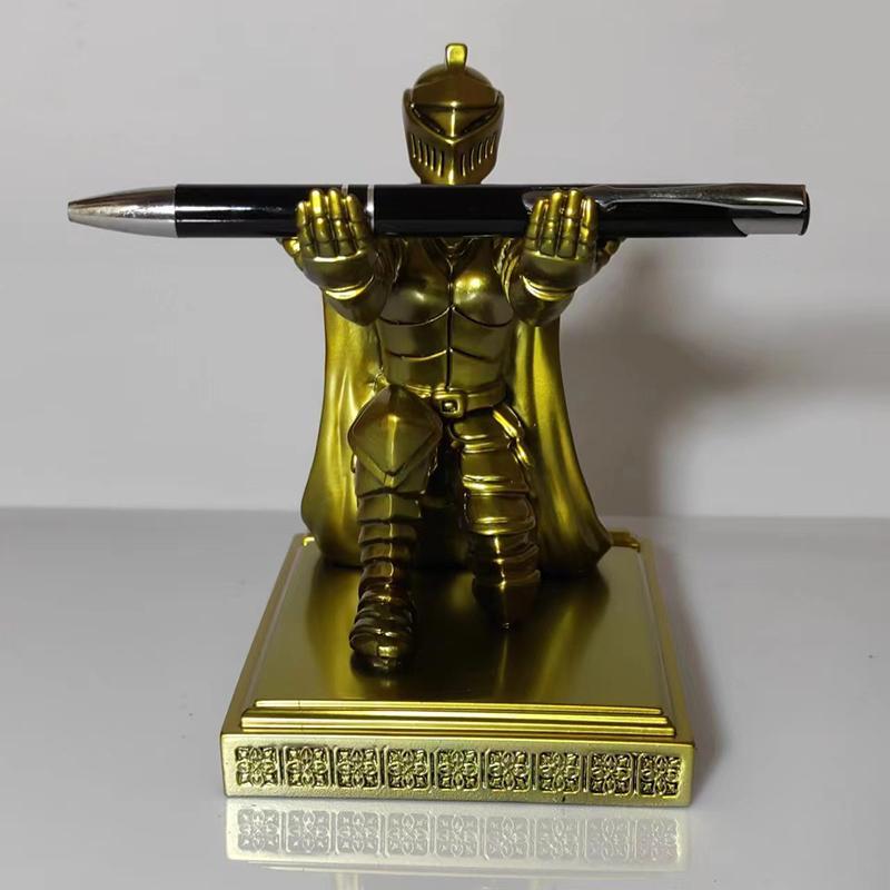 Pen Holder, Ornaments, 1Pc Executive Knight With Helmet, Bronze Statue, Home, Study, Office Decoration, Wearing Armor, Hero,