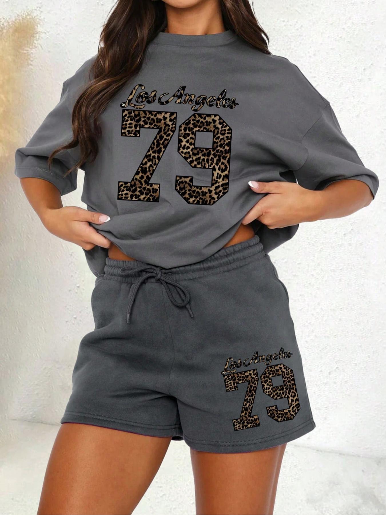 Women's Letter Print Tee & Drawstring Waist Shorts Set, Cozy T-shirt & Shorts for Daily Outdoor Wear, Ladies Summer Clothes, Suits