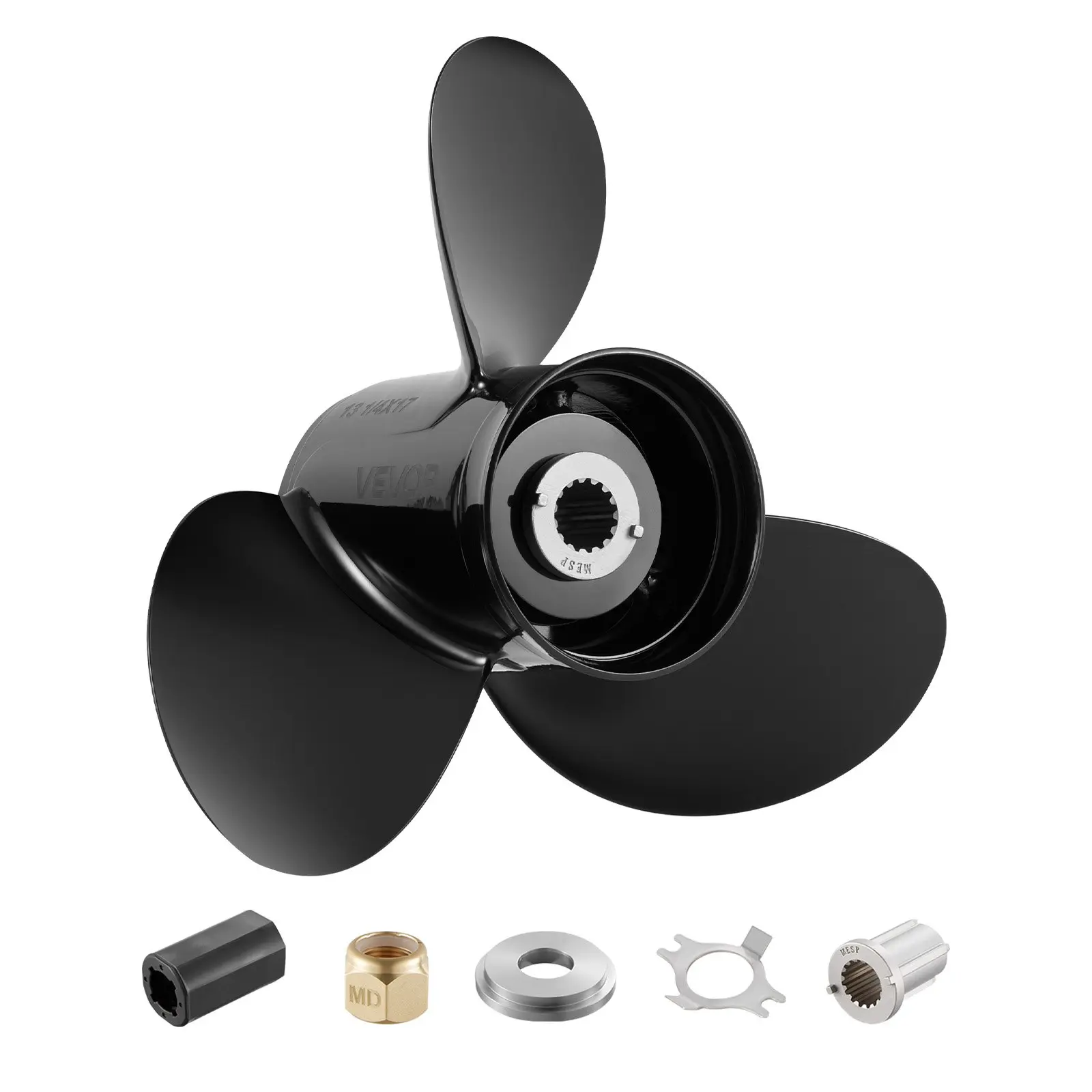 VEVOR Outboard Propeller, Upgrade OEM 15 Spline Tooth Aluminum Outboard Boat Propeller Fit Mercury Engines 40-140 HP, 4-1/4" Gearcase, 3-Blade, RH (Right Hand Rotation), OEM Parts No. 48-77344A45