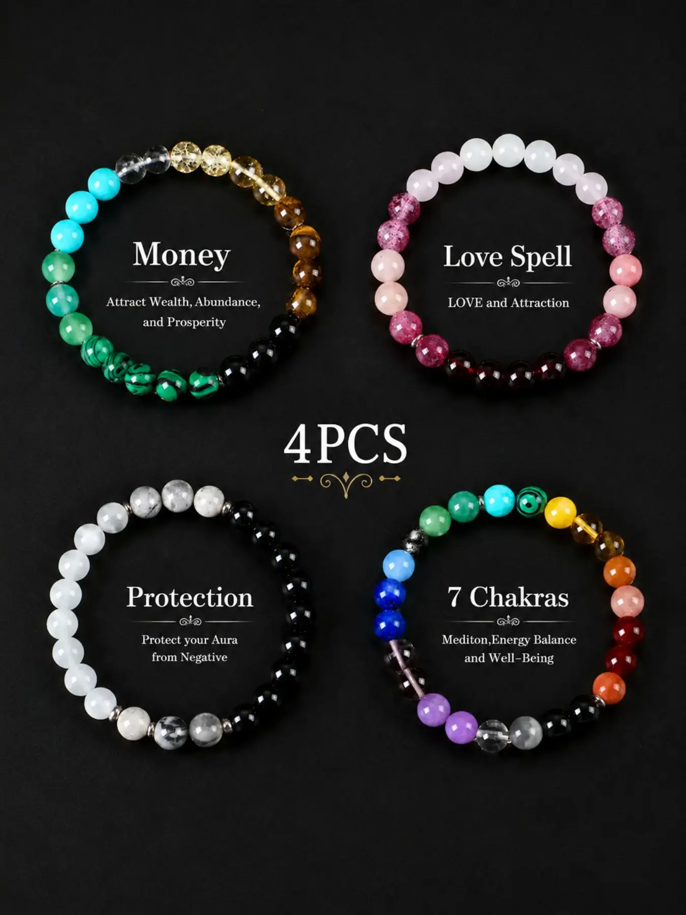 Boho Beaded Bracelets Set, Natural Quartz & Malachite, Elegant Party Jewelry, Couples Bracelet, All-Season Fashion Accessory