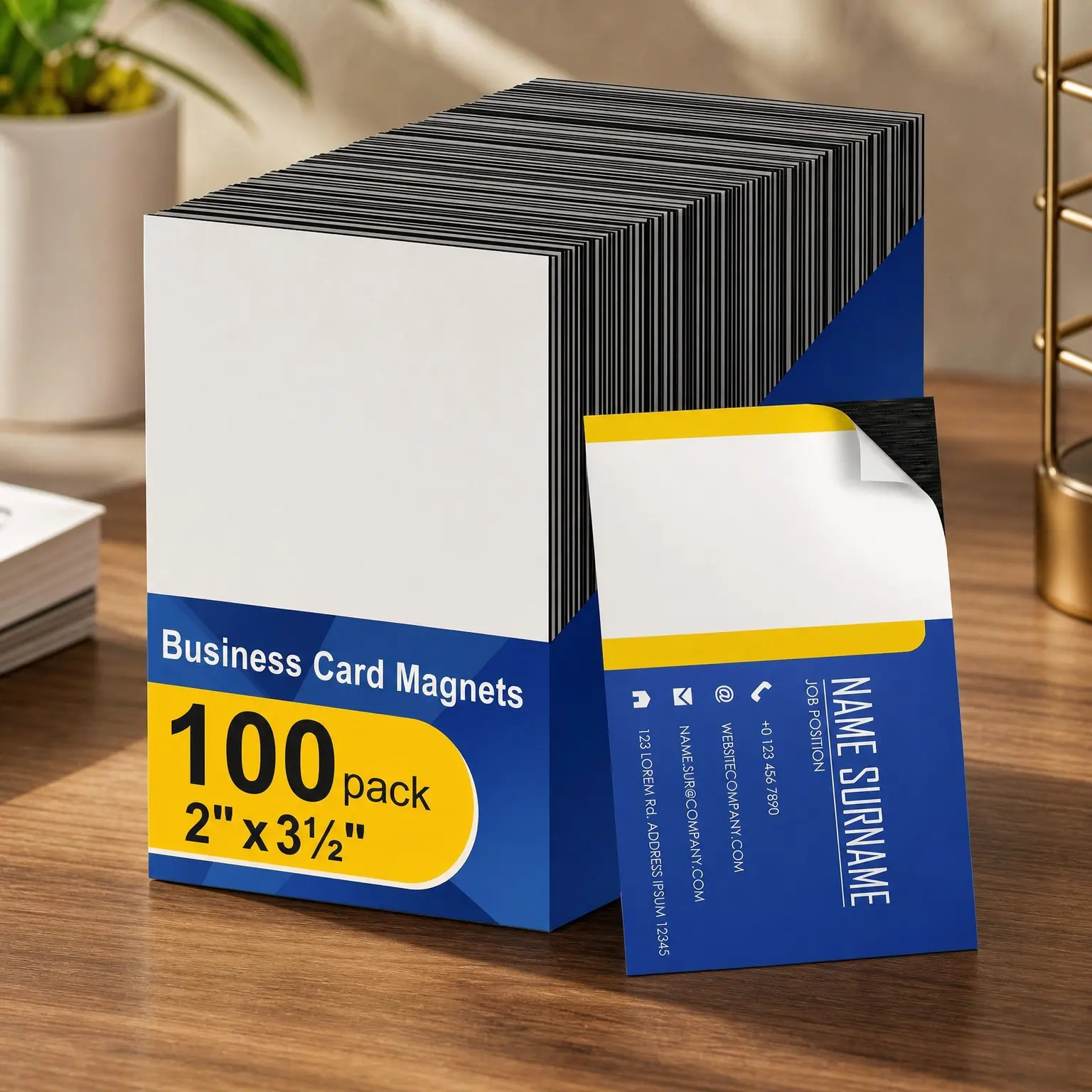 100 Pack 2x3.5 Flexible Self-Adhesive Business Card Magnets with Magnetic Backing – Peel and Stick for Custom, Contact & Client Cards