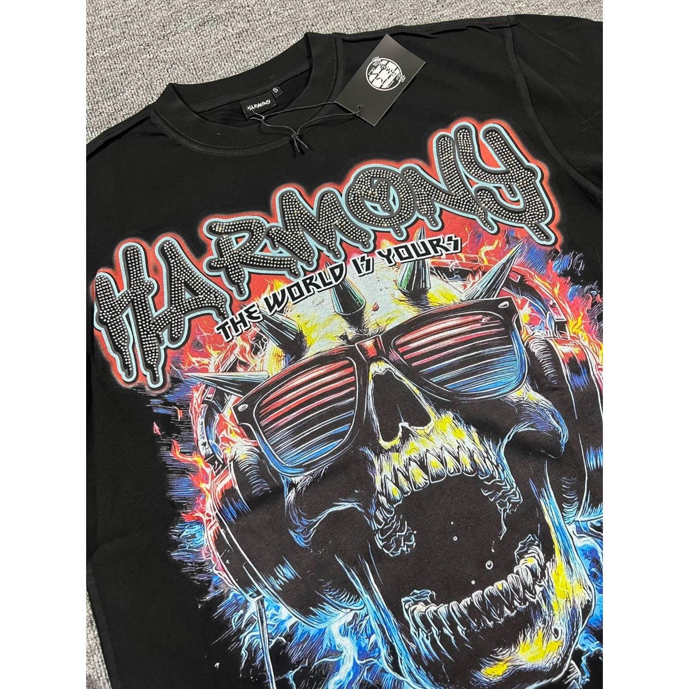 Y2K Vintage Washed Streetwear T-Shirt, Shiny Rhinestone Diamond Graphic, Crew Neck Cotton Oversized Short Sleeve Hip Hop Tee For Men