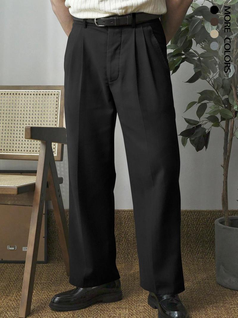 Men's Solid Color Pants without Belt, Loose Casual Comfy Straight Leg Trousers for Work Office Business, Men's Bottoms for All Seasons, Business Attire Clothes