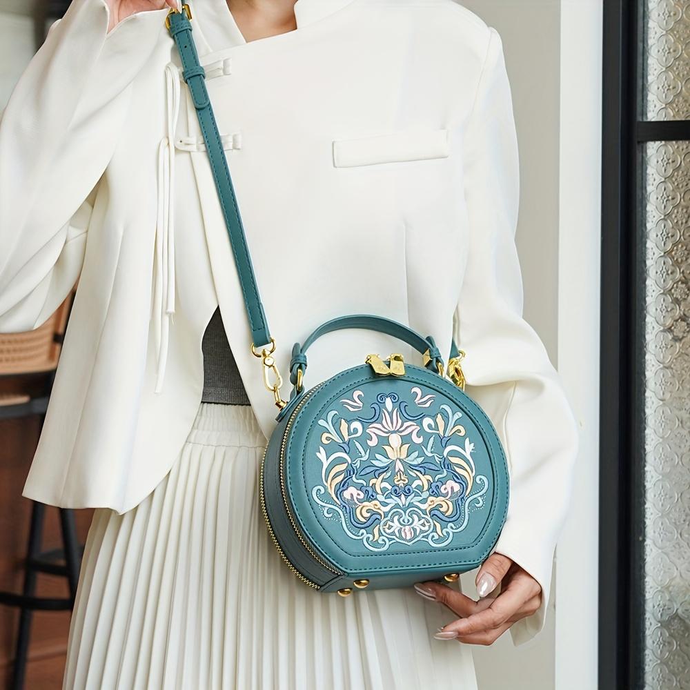 [Elegant Floral Crossbody Bag] Chic Multicolor Floral Embroidered Crossbody Bag - Elegant Faux Leather Shoulder Purse with Golden-Tone Hardware, Zip Closure, and Polyester Lining - Handwash/Dry Clean