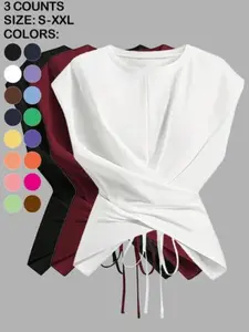 2026 Summer New Arrival Top, Unique Slimming Cross Tie Short Sleeve Shirt, Versatile Hem Design, European and American Style Clothing