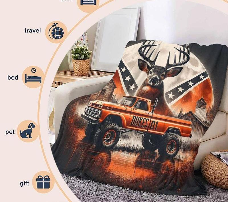 Truck & Deer Pattern Blanket, 1 Count Soft Warm Throw Blanket, Air-conditioned Room Blanket, Warm Nap Blanket for Home & Office