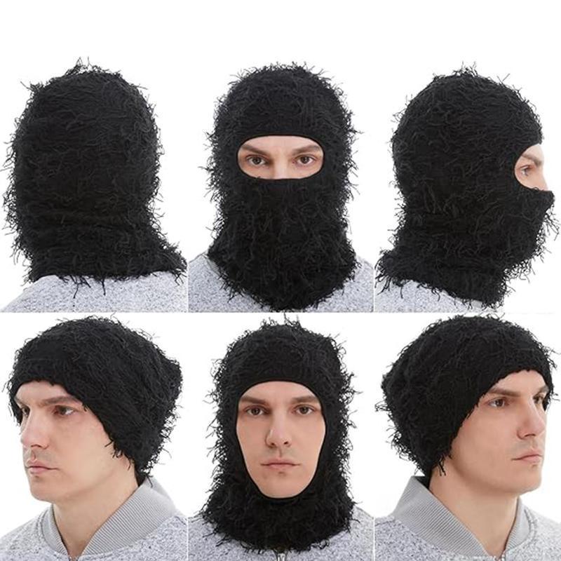 Distressed Ski Mask Balaclava, Yeat Shiesty Fluffy Knitted Full Face Mask for Men/Women