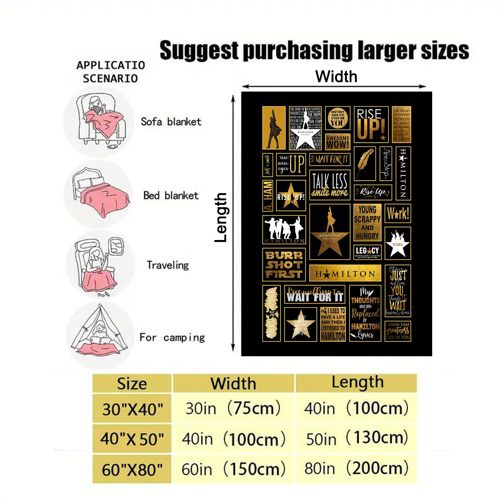 Hamilton Musical flannel blanket, ideal for bedrooms, sofas, and offices, featuring a logo patchwork pattern, suitable for all seasons.