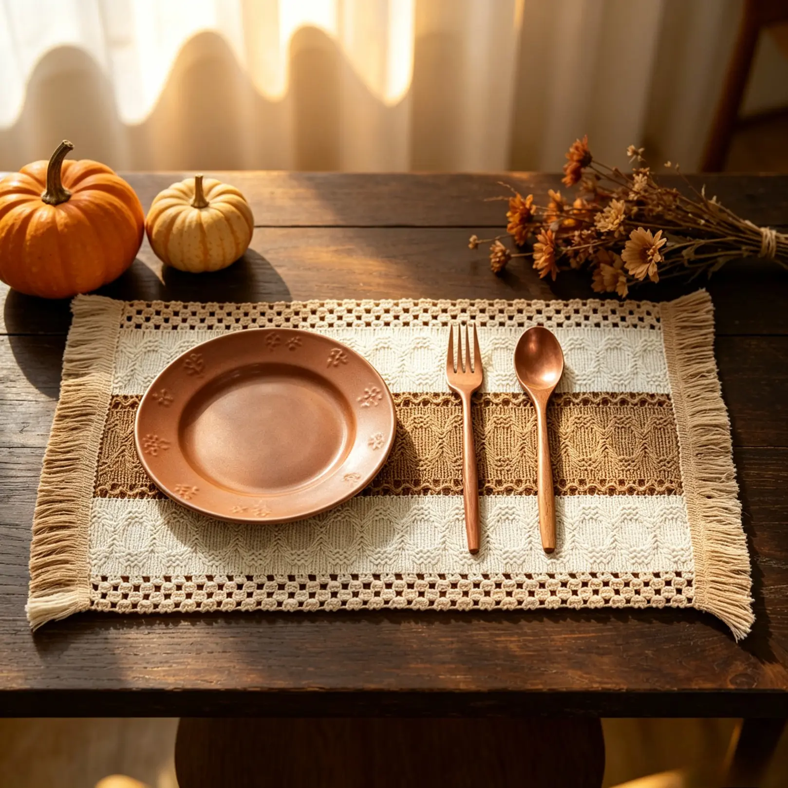 Boho Farmhouse Placemats, Fringed Macrame Woven Table Mats, Natural Cotton Linen Texture, Decorative Table Linens For Dining Table, Wedding, Party And Home Kitchen Decoration