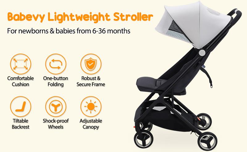 GARVEE Lightweight Baby Stroller - Compact Umbrella Stroller with Adjustable Canopy, Footrest, and Backrest, One-Hand Folding Design, Newborn Infant Stroller, Airplane Friendly, Grey
