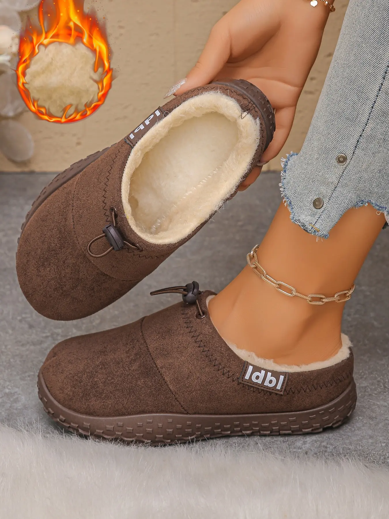 New Fall Winter Warm Cotton Shoes for Women, Faux Suede Anti-Slip Thick Rubber Sole Slip-On Boots, Home & Outdoor Use, Multiple Colors Available