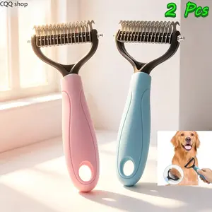 2PC Pet Deshedding Grooming Kit, Double-Sided Dematting Comb & Undercoat Rake for Dogs & Cats, Professional Shedding Brush Tool for Removing Loose Hair, Tangles & Knots, Lightweight Pet Grooming Supplies for Daily Home Care & Cleaning