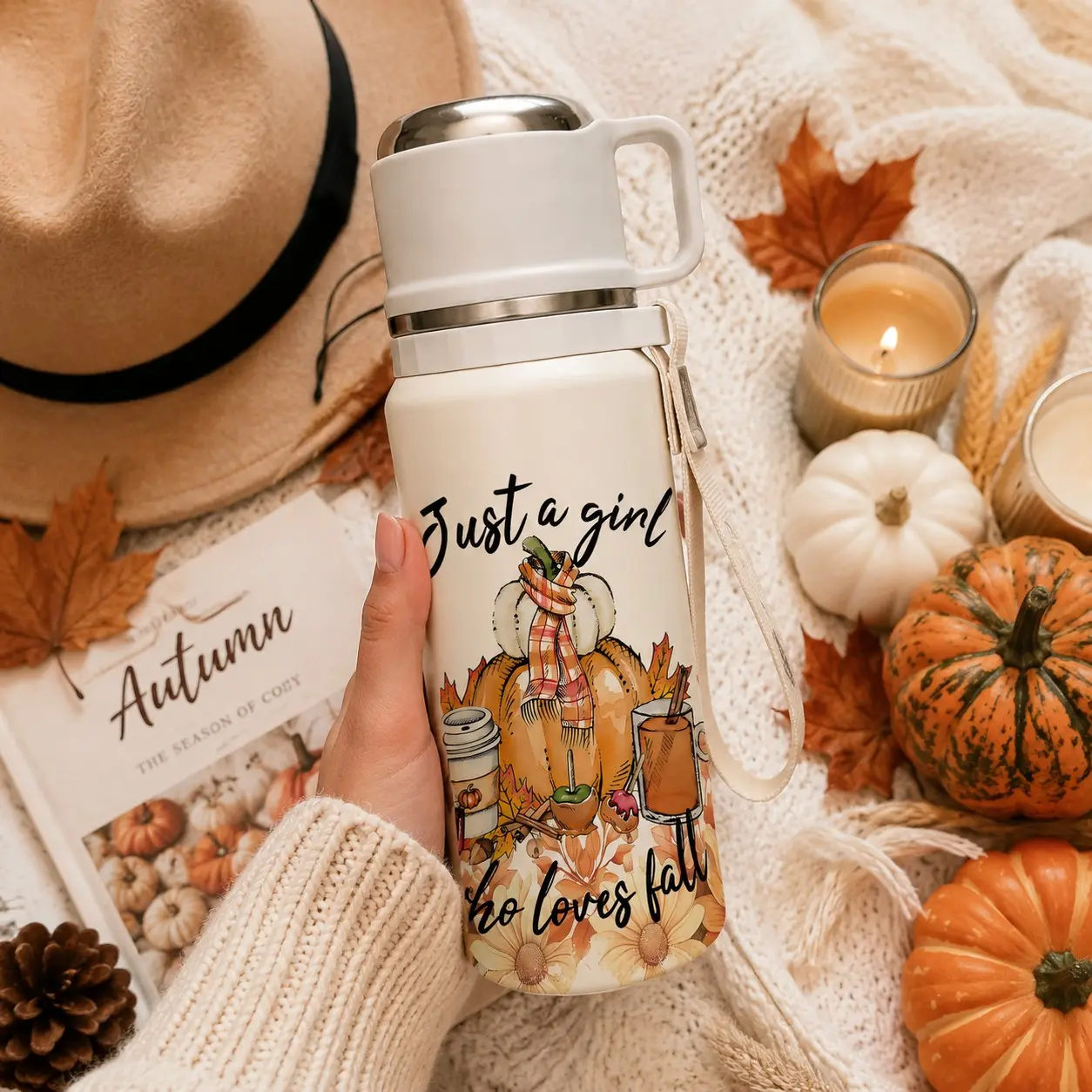 1 Pc 20oz Fall Thanksgiving Insulated Tumbler, Double Wall Stainless Steel Travel Mug, Pumpkin Autumn Floral Quote Pattern Coffee Cup, Office, School, Travel, Perfect Gift for Friends & Family, Suitable for Thanksgiving, Halloween & Christmas