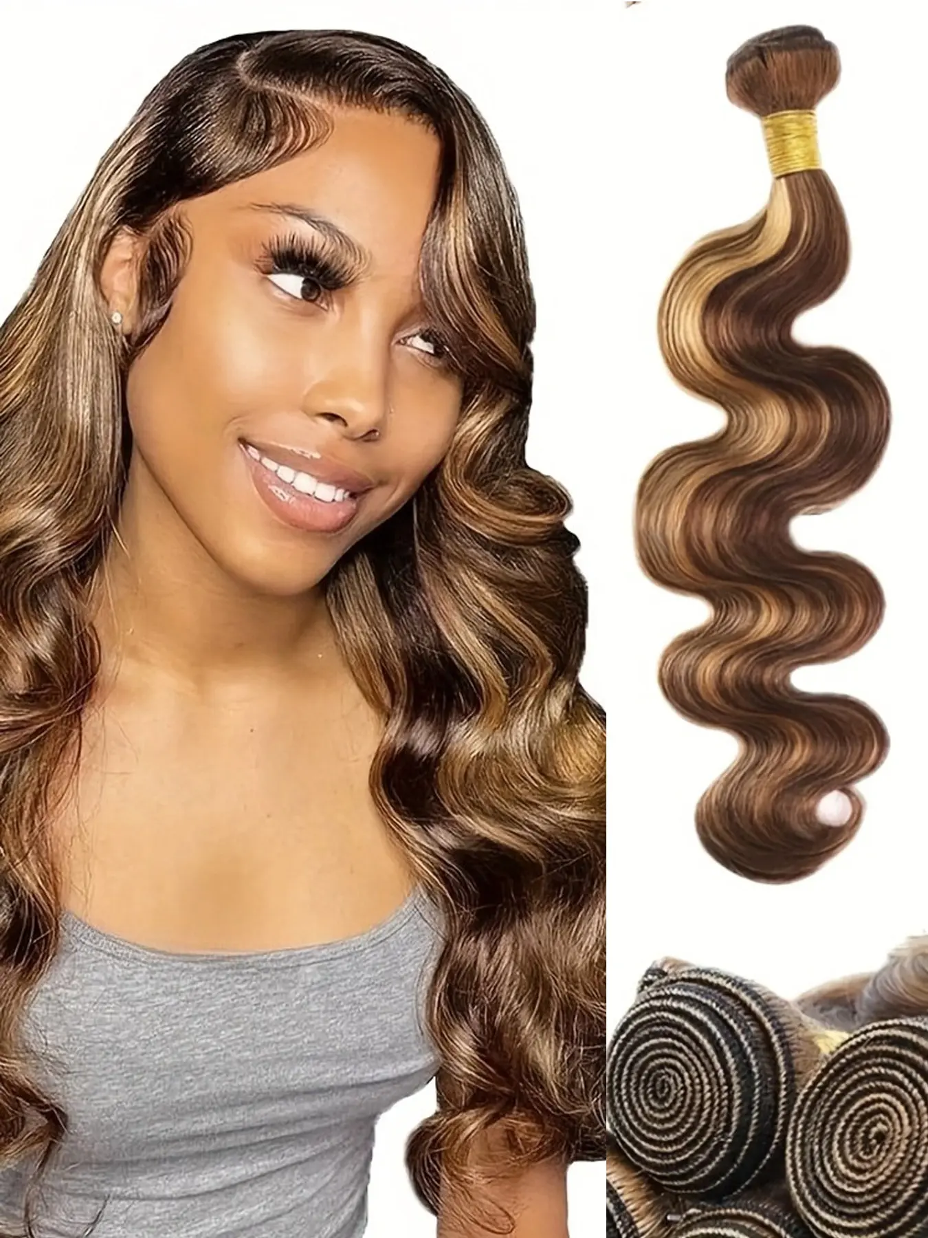1PC Human Hair Bundles for Women Human Hair Extensions - P4/27 Highlight Color Body Wave Hair Bundles