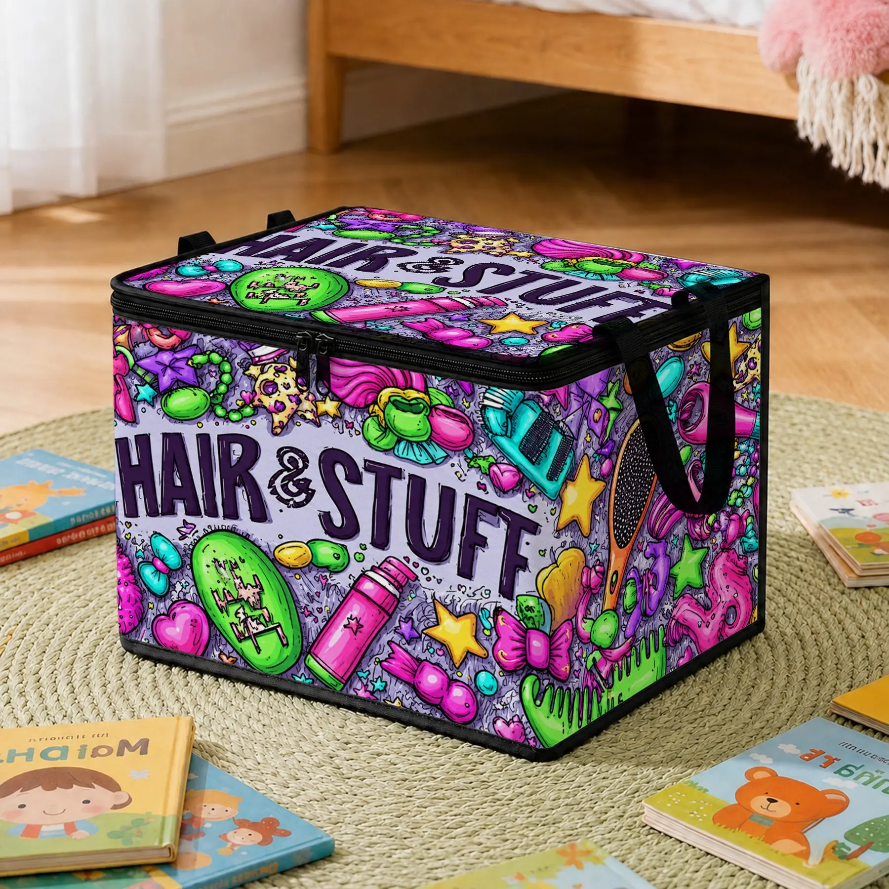 Large Capacity Zipper Storage Box, Foldable Fabric Organizer, Portable Handheld Design, Ideal for Hair Tools, Cosmetics, Clothes, Travel, Christmas Gift