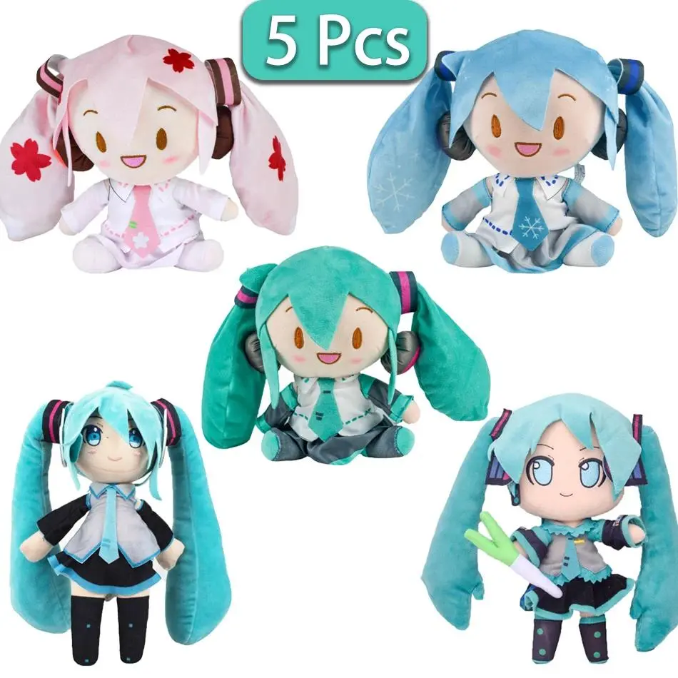 Cartoon 20cm Hatsune Miku Plush  Toy Anime Sakura Miku Snow Miku Character Sitting posture Fufu Gift