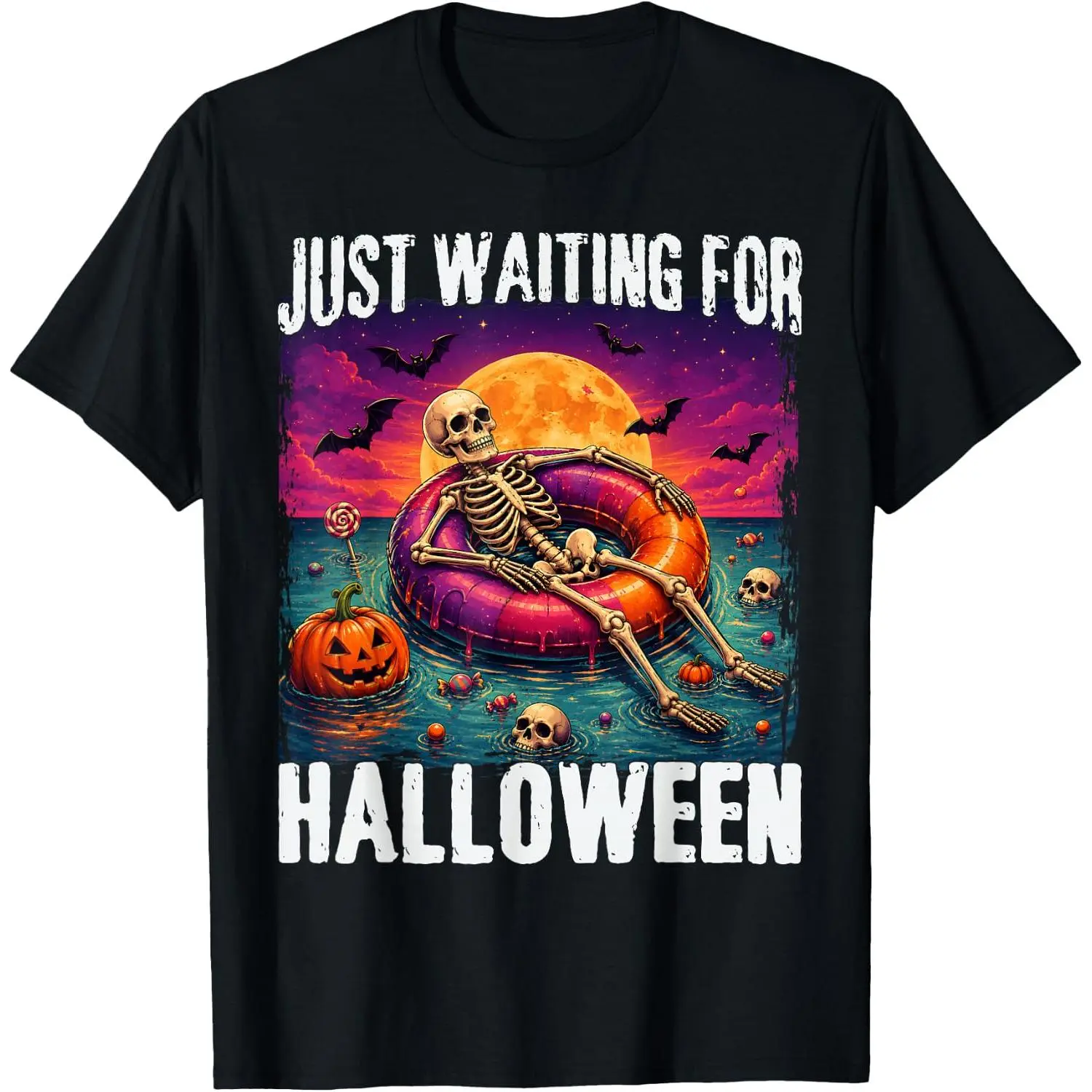 Just Waiting for Halloween Summer Skeleton T-Shirt