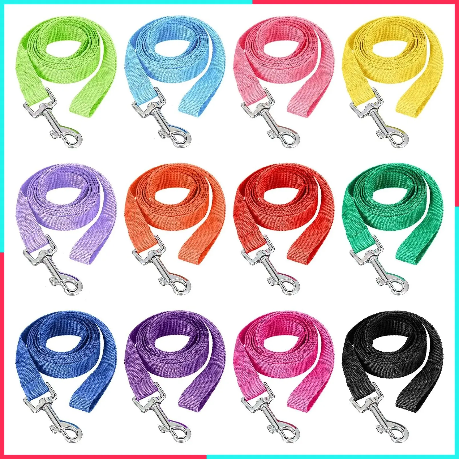12 Pack 5ft Nylon Puppy Training Leash for Dogs, Modern Colors