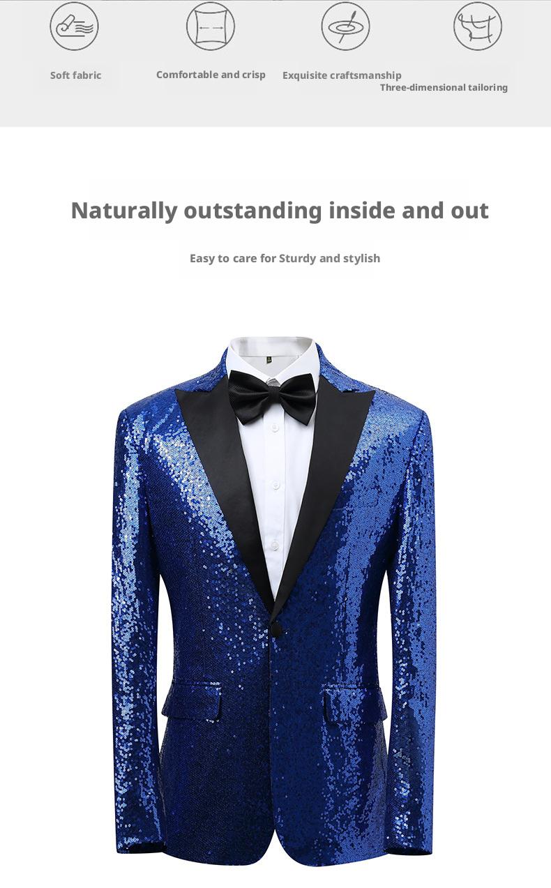Gold Sequin Stage Performance Suit Jacket  Men's Korean Style Blazer For Nightclub, Wedding Host, Emcee, Photoshoot