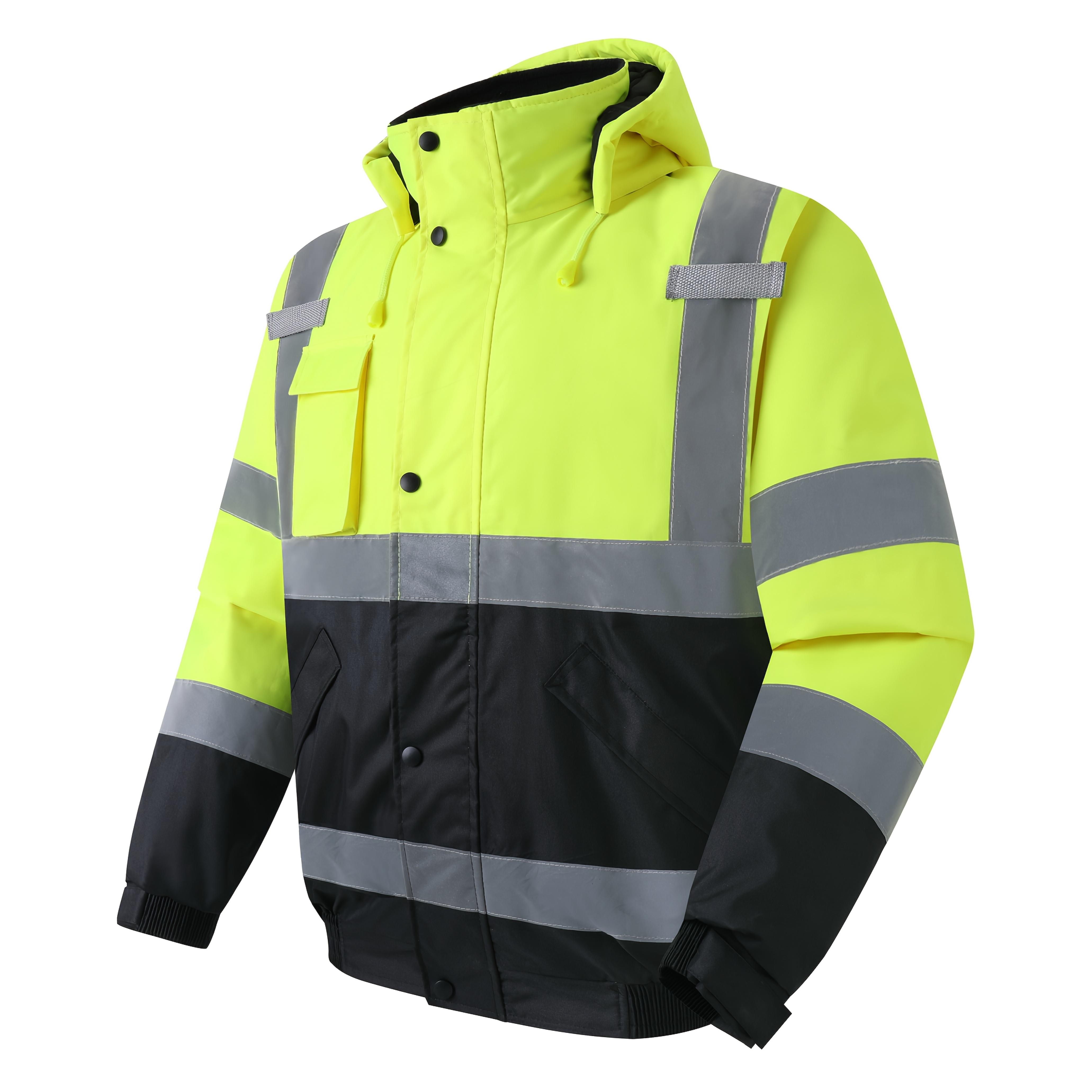 High Visibility Reflective Jackets for Men, Waterproof Safety Jacket with Pockets, Hi Vis Yellow Coats with Black Bottom, Mens Work Construction Coats for Cold Weather233