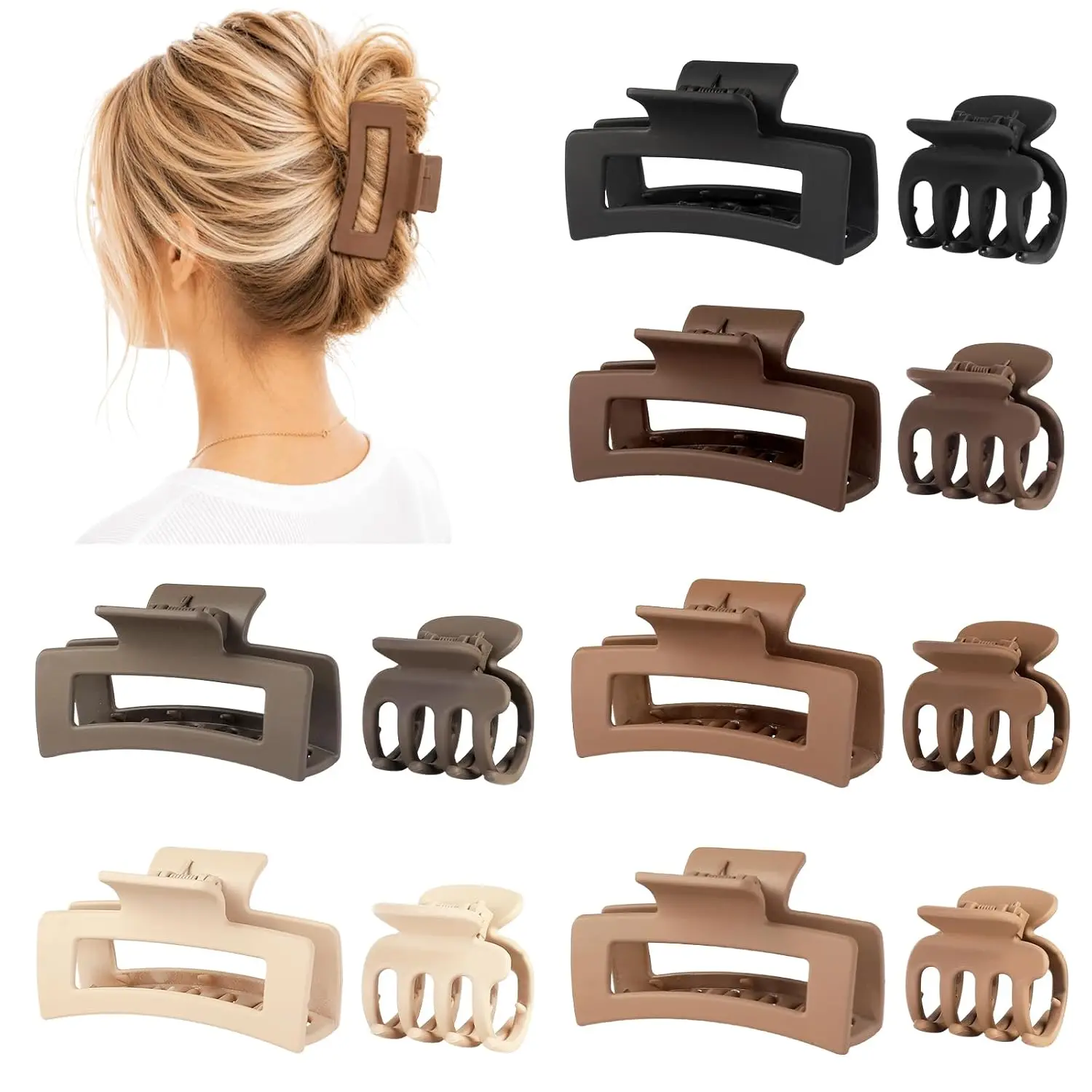 12 count Hair Clips for Women, 2 Styles & 2 Sizes Matte Claw Clips for Thick Thin & Curly Hair,  Hold Non-Slip Hair Accessories Set, Ideal Gifts -Brown