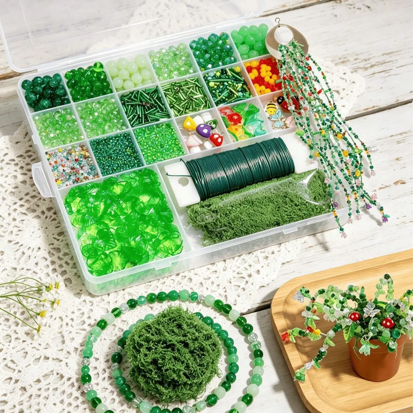 4030 Pack of Green Plants Set - Plant Crystal, Leaf Beads, DIY Handmade Beading Materials - Handcuffs, Necklaces, Earrings Making Accessories - Small-Sized Eclectic Ancient Style Decorative Jewelry DIY Accessories - Handmade Creative Gift Making Materials