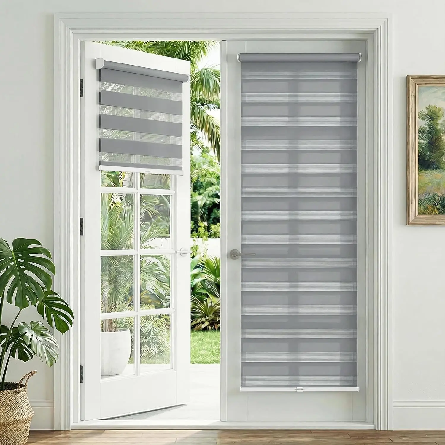 No Drill  Blinds for  Door, 27 5/8" W x 42" L, Grey | Cordless Blinds for Door with 27" Covering Width, Small Gap Design Light Filtering Sheer Shades for Indoor Windows, 1 Panel