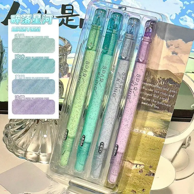 4pcs/set Sparkle Glitter Highlighters Set Quick-Dry Markers for Notes Journaling Art Aesthetic Study Planning Marker Paint