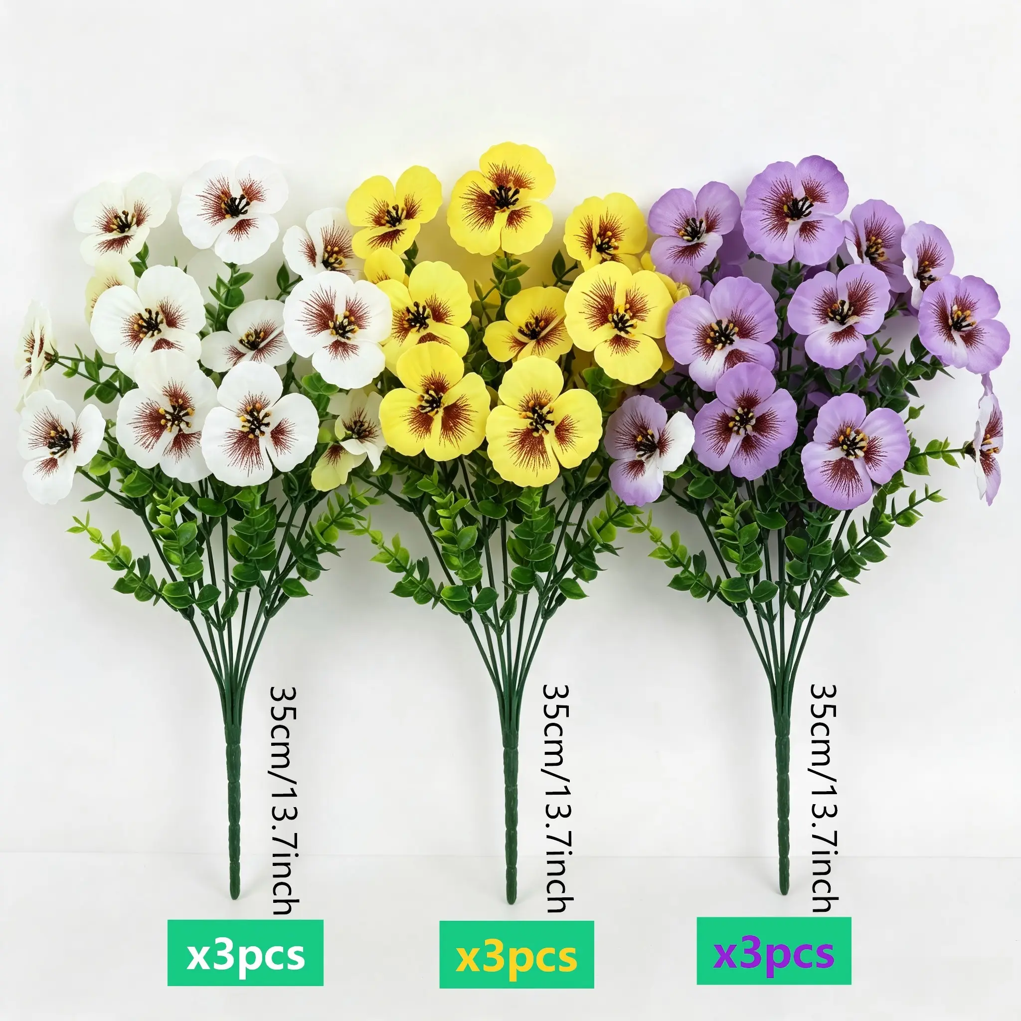 9 Bundles Artificial Pansy Fake Silk Flowers UV Resistant Multicolor Faux Pansies Plants for Outdoor Garden Porch Window Box Hanging Basket Planter Home Indoor Patio Yard Decor