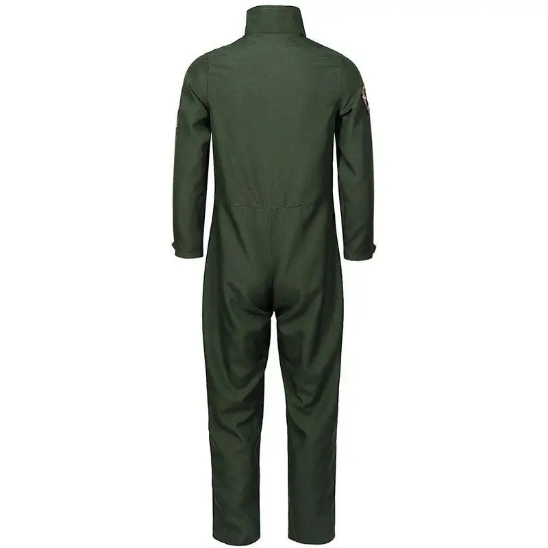 Adult Kids Pilot Costume Air Force Flight Suit Roleplay Dress Up with Aviator Accessories Men Army Green Military Pilot Jumpsuit