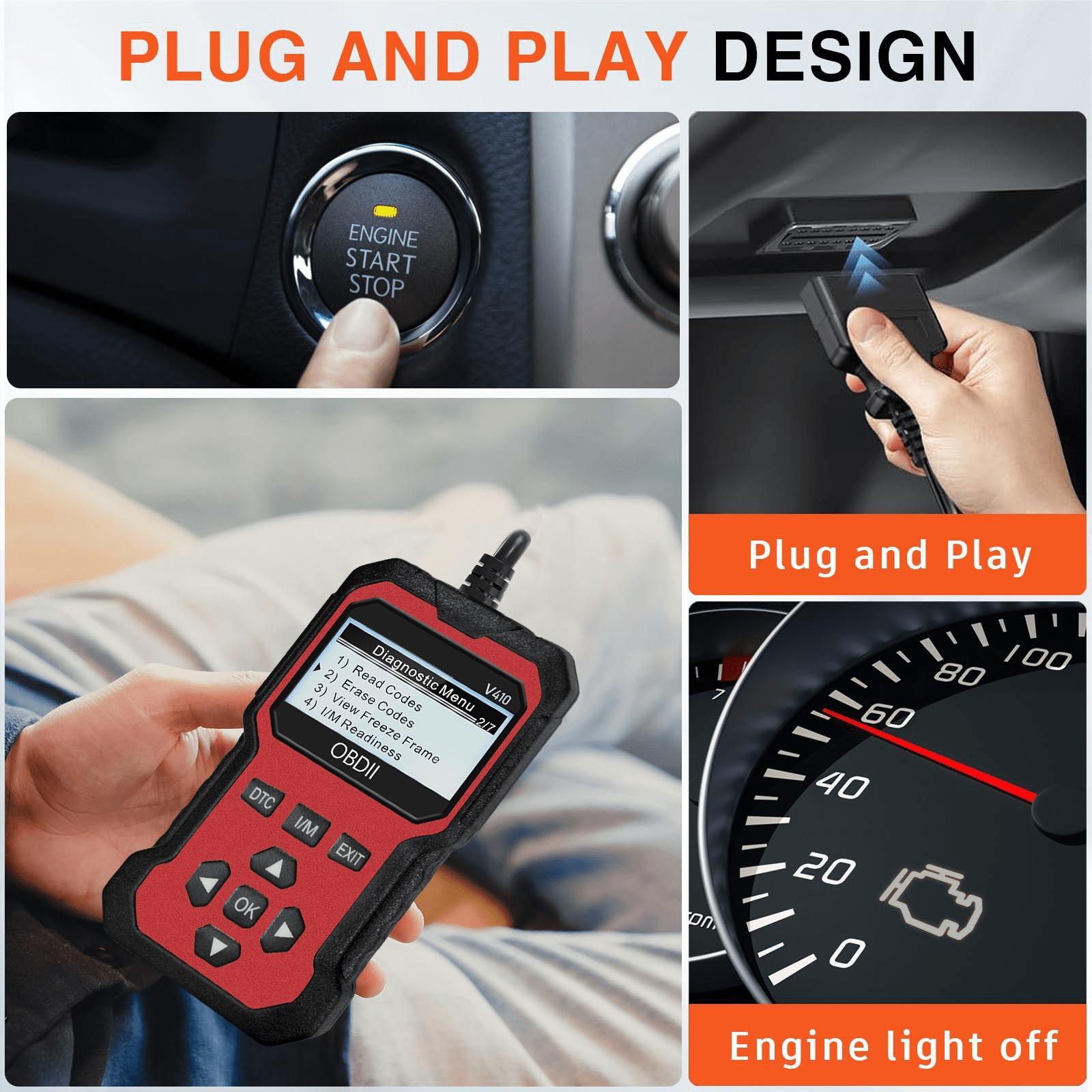 OBD2 Car Diagnostic Tool, OBDII Universal Diagnostic Tool, Integrated Engine Fault Detection, Fault Code Reading & Voltage Charging Test Functions
