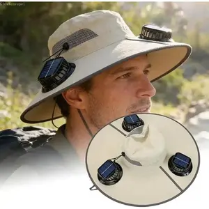 2026 New Unisex Solar Fan Hat Wide Brim Sun Protection Bucket Cap With 3 Solar Powered Rechargeable Cooling Fans Water Resistant Breathable Summer Essentials Outdoor Gear For Men Women Hiking Fishing Gardening Sporting Events