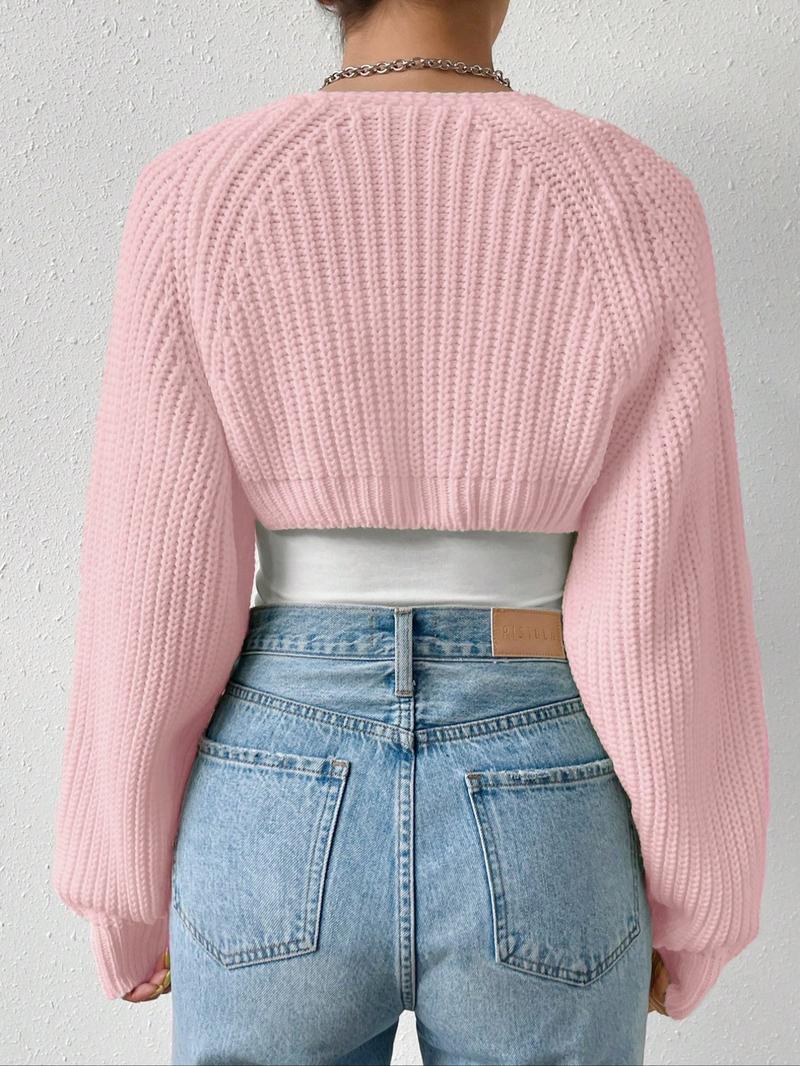 Women's Solid Long Sleeve Open Front Crop Cardigan, Casual Solid Knit Cover Up for Daily Wear Holiday Vacation, Ladies Outerwear Clothes for All Seasons