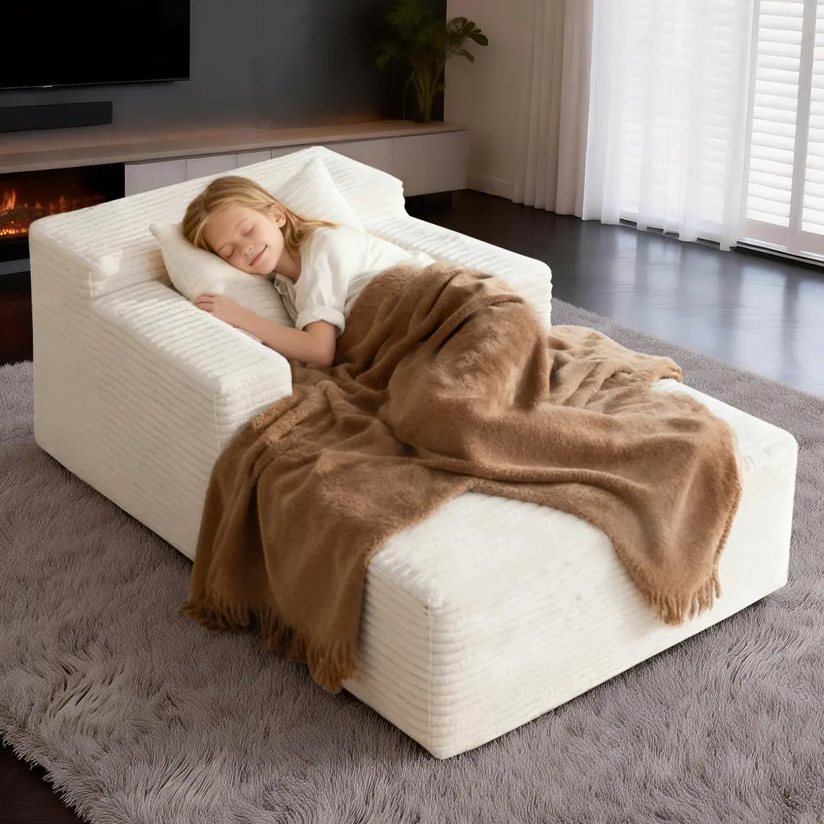 Aobtkel Small Chaise Lounges,Corduroy Modular Cube Lazy Sofa, Convertible Floor Lounge Couch for Bedroom Living Room, Kids Napping Block Sofa On-Site