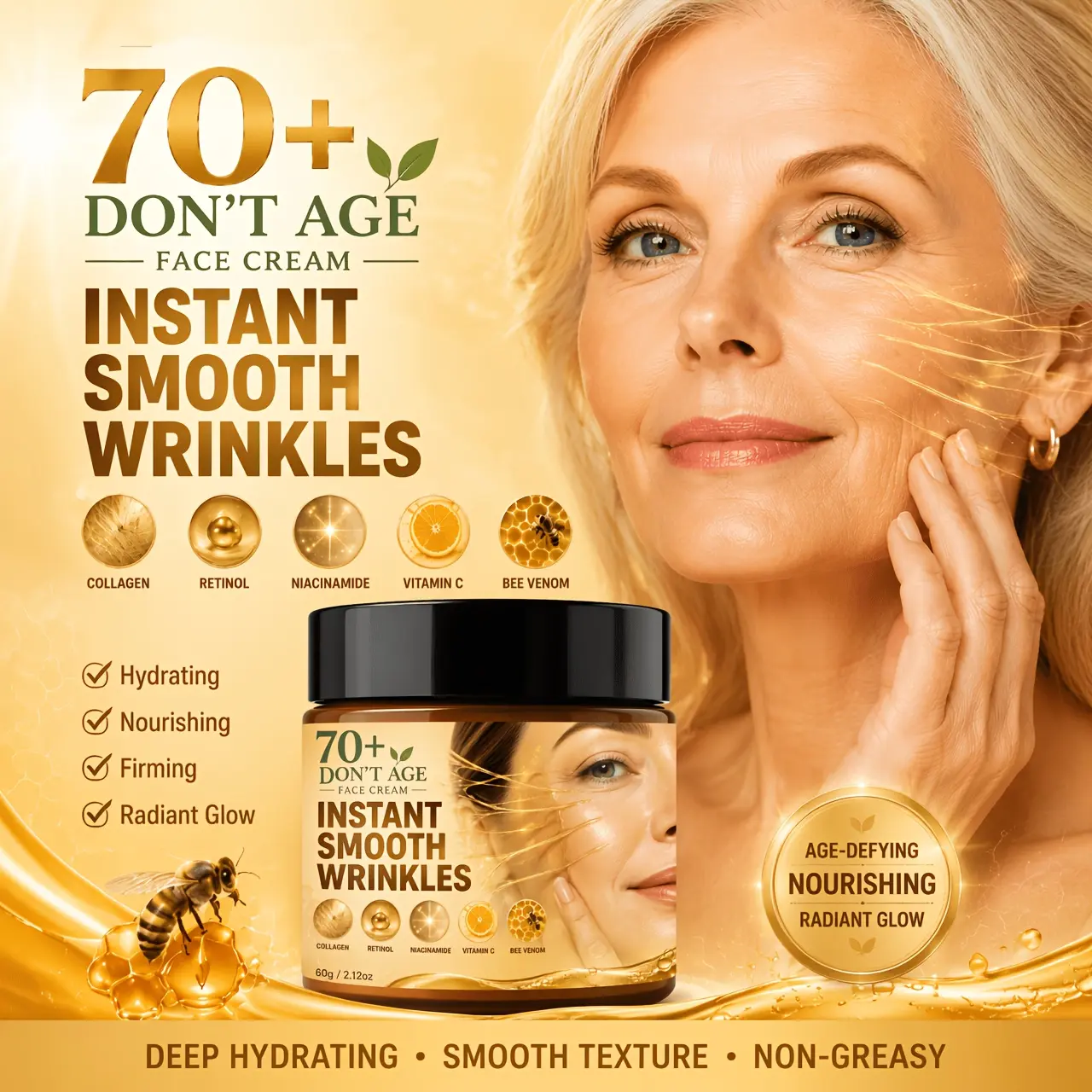 DON'T AGE FACE CREAM, INSTANT SMOOTH WRINKLES | Enriched with Collagen, Retinol, Bee Venom Extract | the Appearance of Fine Lines, Wrinkles, Crow's Feet, Laugh Lines, Frown Lines, Etc. to Make Skin Look Younger. Skincare
