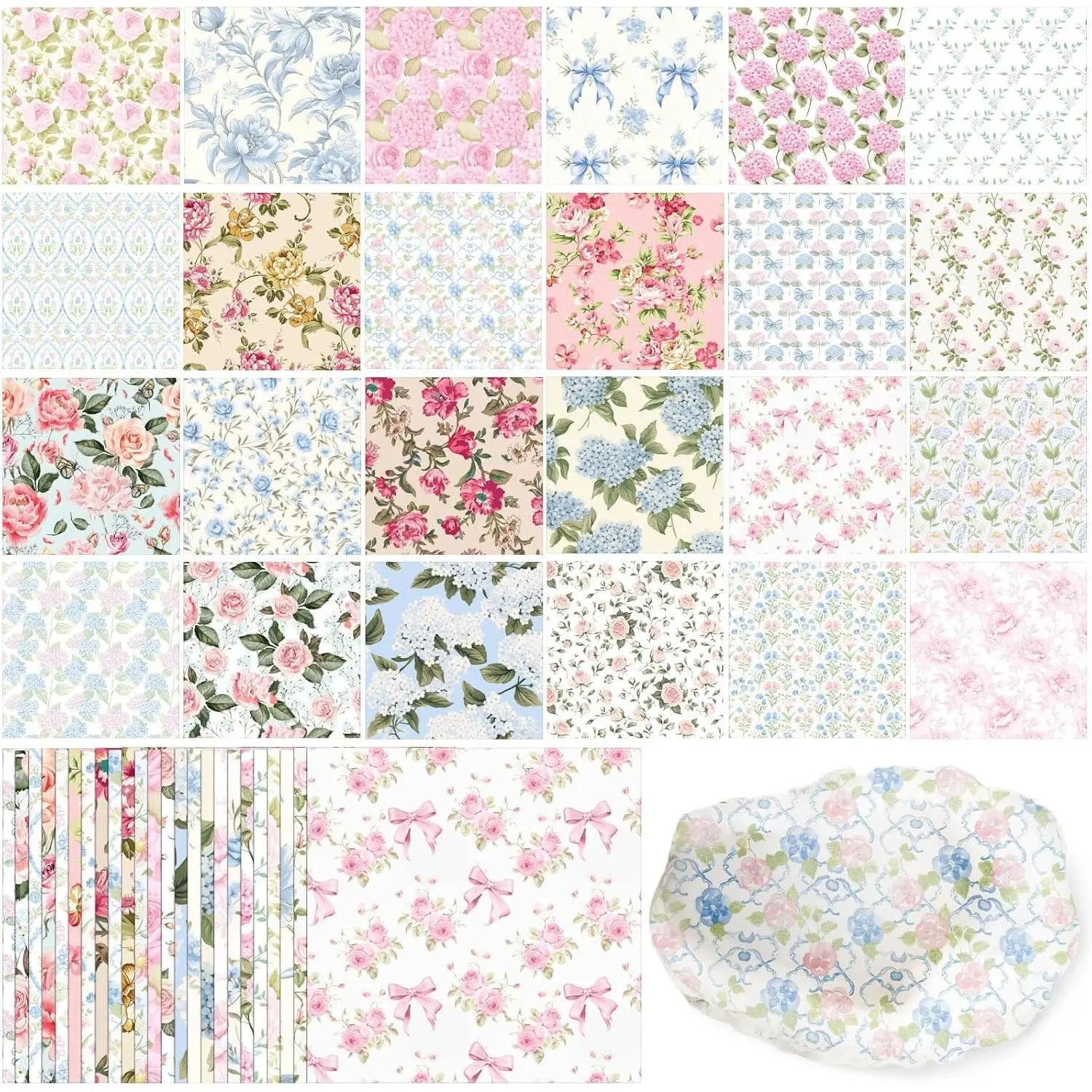 48 Pack 24 Style Assorted Floral Decoupage Napkins Decorative Toile Tissue Paper Pretty Flower Cocktail Napkin for Crafting DIY Spring Mothers Day Wedding Party, Each Unfolded 13 Inch