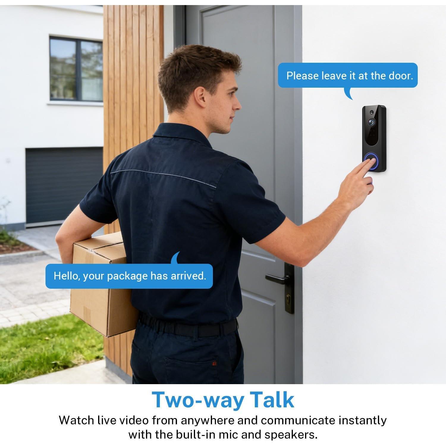 1080P   Doorbell Camera for  Safety, Night Vision, 2-Way Audio, Cloud Storage, AI Human and Motion Detection, Live View,  , Indoor Outdoor