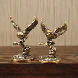 Owl Ornament Figure Home Decor  Animal Spreading Wings, Owl Brass Ornament, Retro Bronze Statue Desktop Decoration