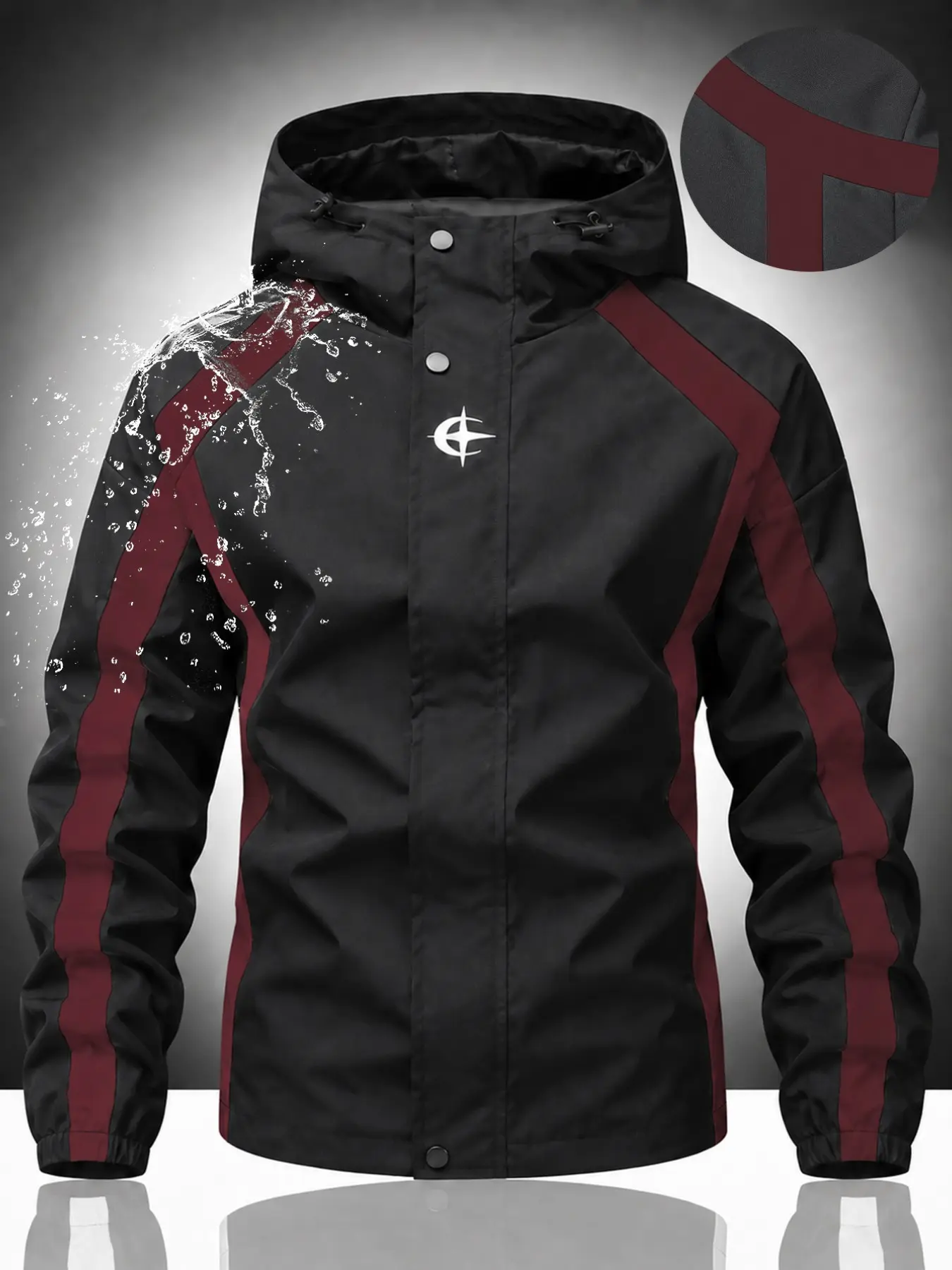 Men's Colorblock Hoodie Jacket, Waterproof Material, Loose Fit, Long Sleeve, Casual Streetwear, Perfect Gift for Him