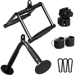 Cable Attachments for Gym, Heavy-Duty Cable Machine Attachment Set with LAT Pulldown, V Bar, Double D Handle, Ankle Straps, and Barbell Clamps for Home Gym