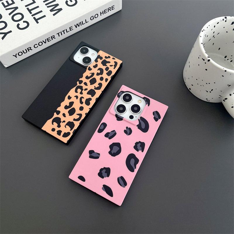 Patchwork Pink & Leopard Print Phone Case for use with iphone 17 air 16 pro max 15 plus 14 pro 13promax Sharp-edged Square phone cases for iphone12/11 XS /XSMAX phone case for Mens girlish/girly trending Y2K