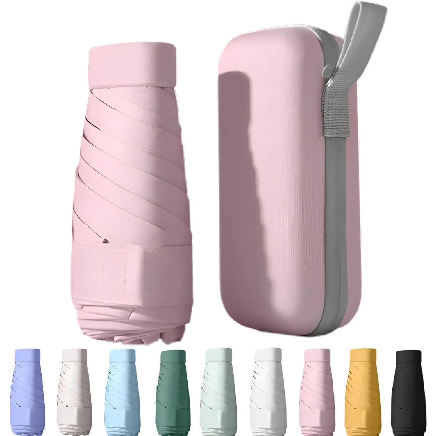Mini Travel Sun Umbrella  Purse With Case,Small Compact UV Umbrella Protection Sun,Lightweight Portable Parasol Windproof  Women Men Kids