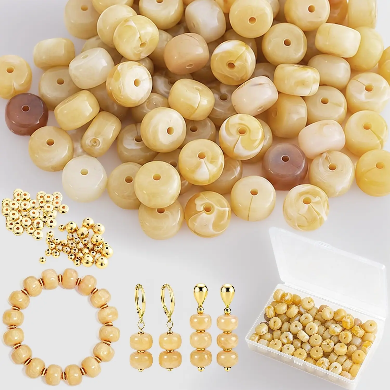 100-Pack 14mm Large Acrylic Beads for Jewelry Making – Chunky Marbled Round Focal Beads Bulk Set with Spacers, DIY Bracelets, Necklaces, Keychains & Bag Charms (Brown)