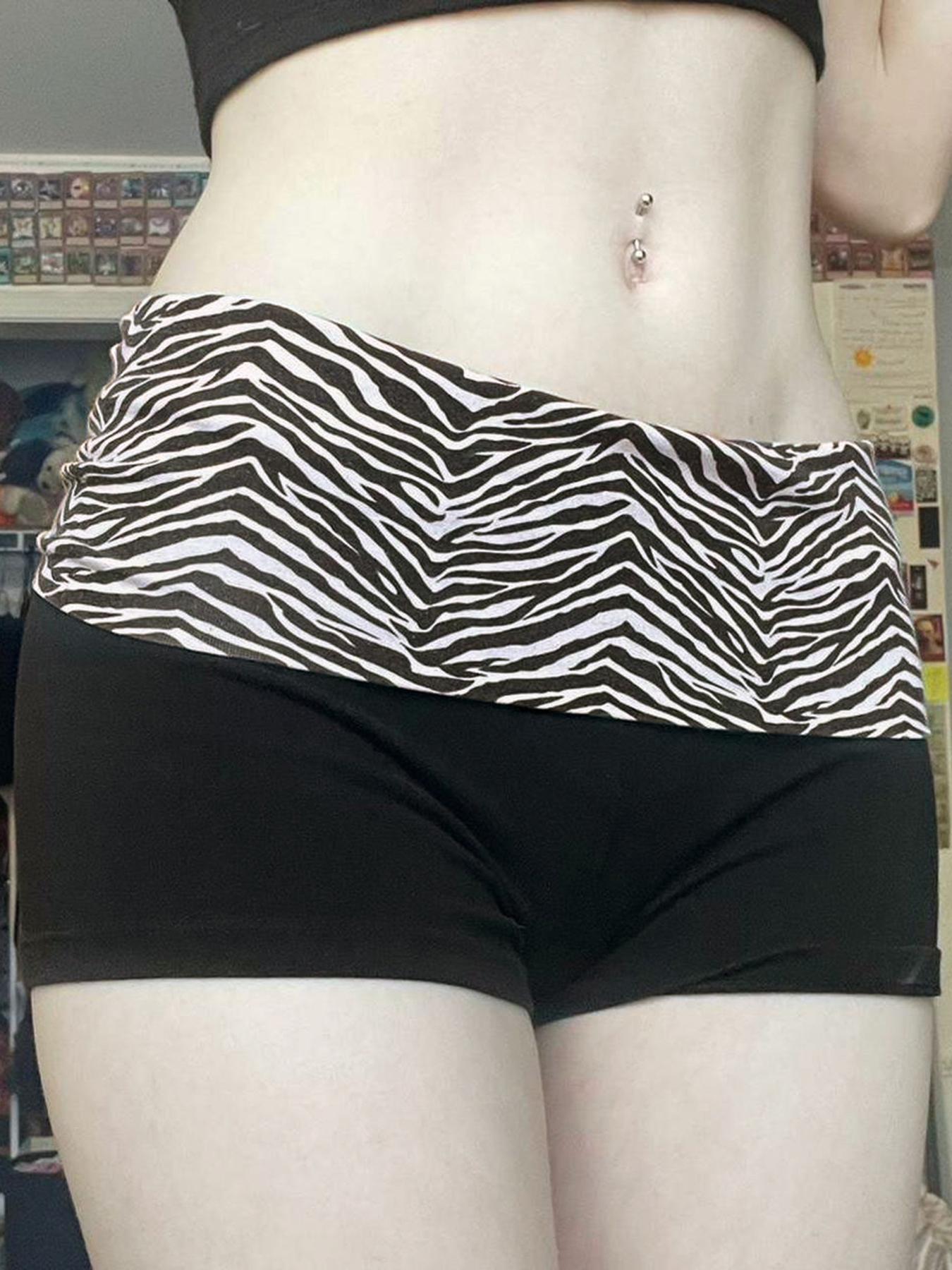 Women's Colorblock Zebra Stripe Print Knitted Shorts, Casual Comfy Skinny Shorts, Summer Outfits 2024, Ladies Bottoms