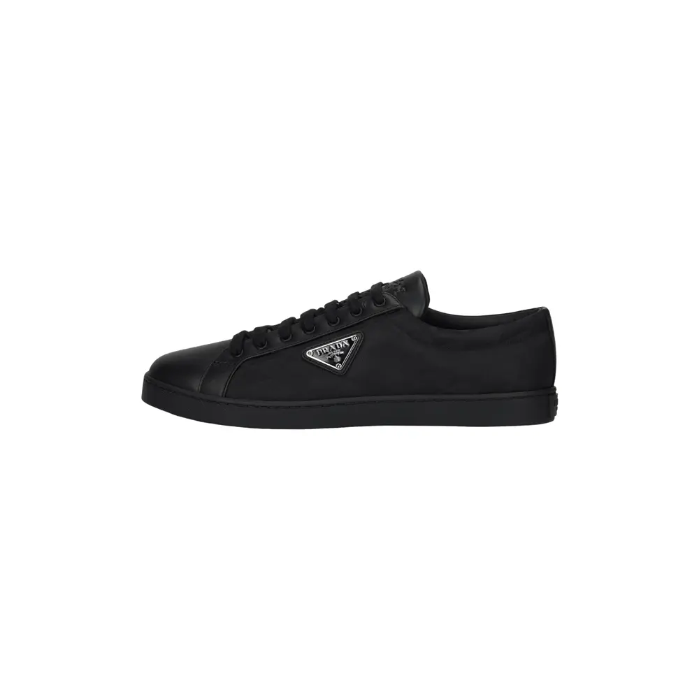 Prada Re-Nylon Leather Lace-Up Round-Toe Low-Top Sneakers for Men in Black Verifiable, with credentials and supporting global authentication