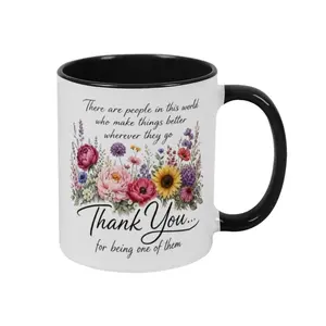 Thank You Teacher Keepsake Gift Mug 11oz 15oz, Double Side Printed Elegant Watercolor Floral & Heartfelt Thank You Text, White Pink Two Tone Ceramic Drinkware, Ideal Appreciation Gift For Female Teachers, Teacher’s Day & Retirement Present