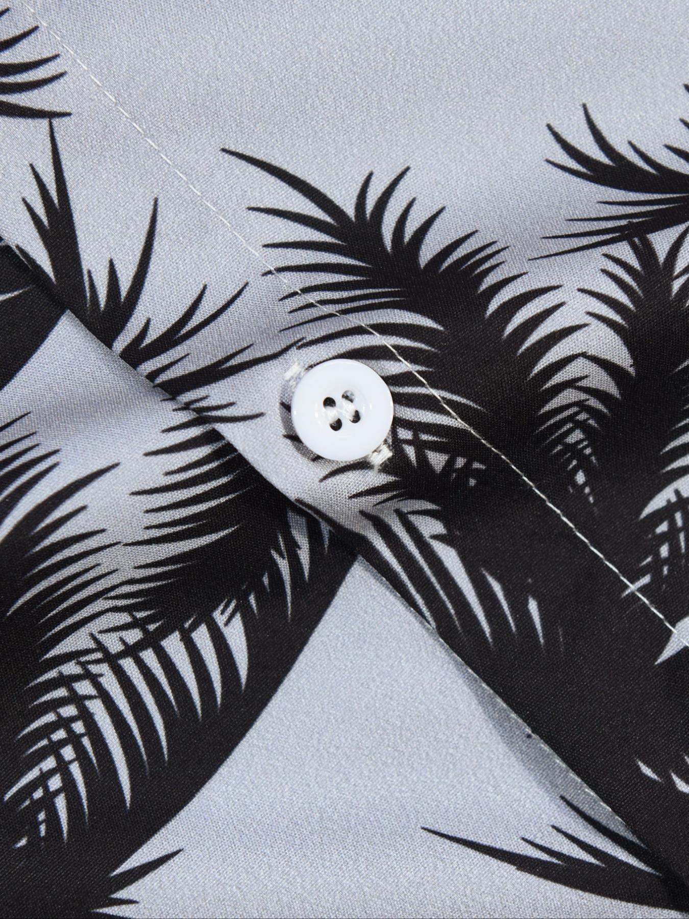 Men's All Over Tropical Palm Tree Print Button Front Shirt, Regular Fit Casual Printed Short Sleeve Collared Top for Summer, Men's Clothes for Beach Vacation