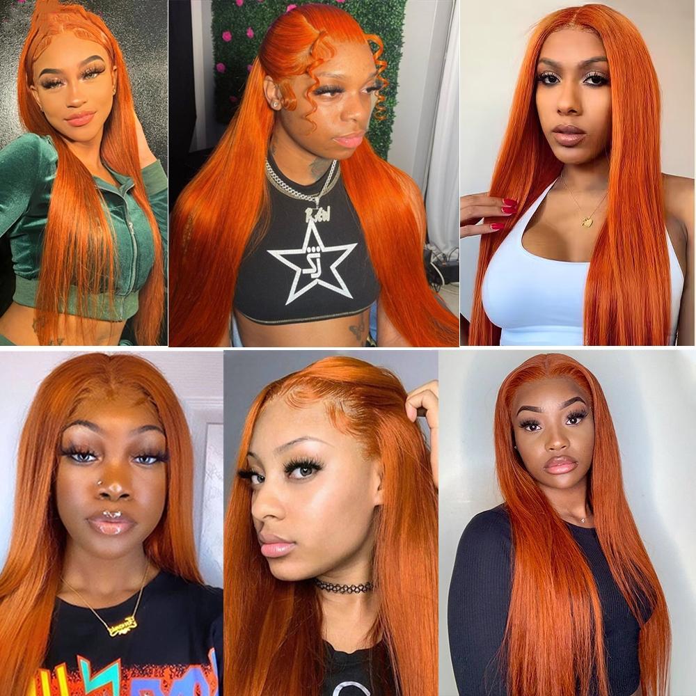 Bling Hair Orange Ginger Straight Lace Wigs Human Hair 13x6 13x4 HD Lace Frontal Wig Loose Wave 30 32 Inch Colored Brazilian Transparent Lace Wig for Women Pre Plucked 180% Density