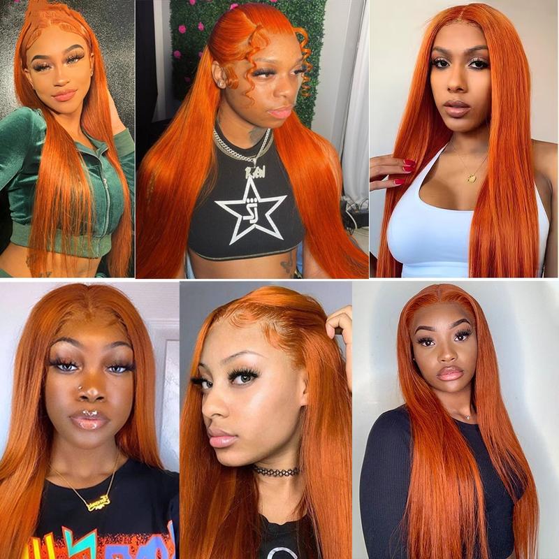 Bling Hair Orange Ginger Straight Lace Wigs Human Hair 13x6 13x4 HD Lace Frontal Wig Loose Wave 30 32 Inch Colored Brazilian Transparent Lace Wig for Women Pre Plucked 180% Density