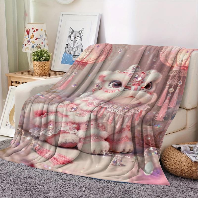 National Trend Theme Printing Blanket, Facecloth Blanket, Into The Traditional Culture, Embellished with Chinese Lanterns and Glitter Effect, Suitable for Sofa, Bedroom and Travel, Suitable for All Seasons